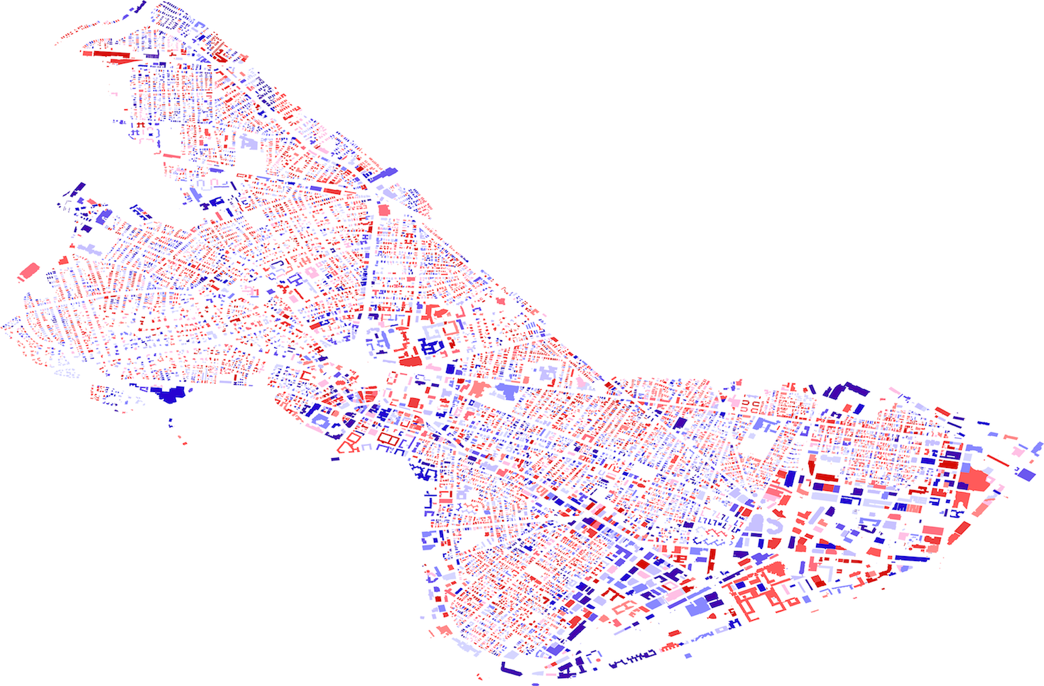 A map of Cambridge, MA, made through thermal-imaging of each building. 一种地图剑桥,MA,通过每个建筑物的热成像制成。