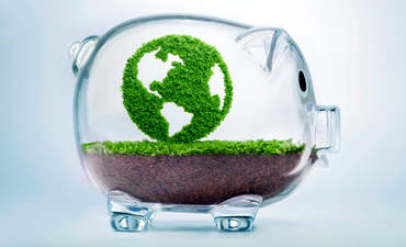 透明的储蓄罐，里面有绿色的世界