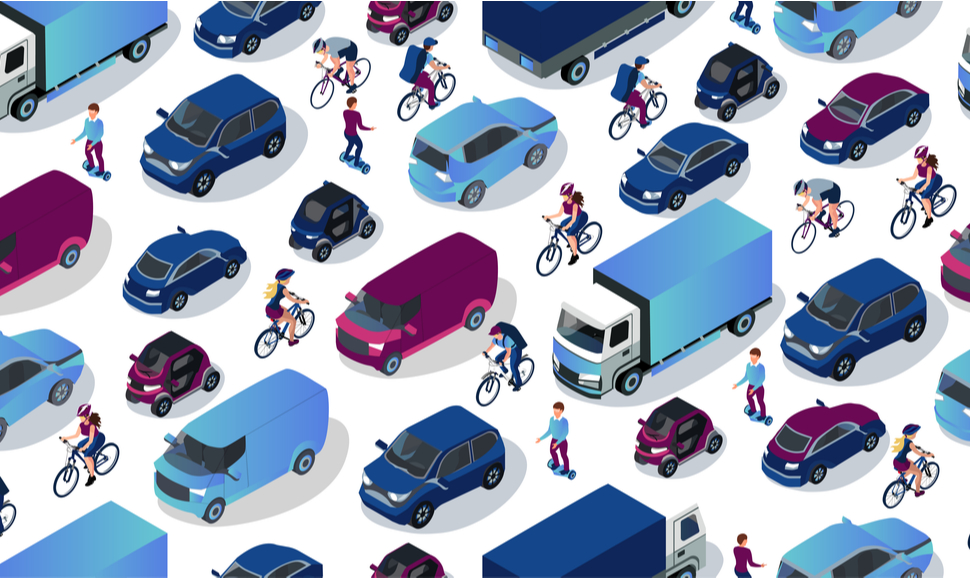 等距汽车收藏。城市运输方式。越野、轿车、微型车、电动汽车、卡车、自行车、转盘。