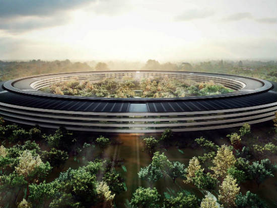 位于库比蒂诺的苹果公司宇宙飞船般的总部效果图。