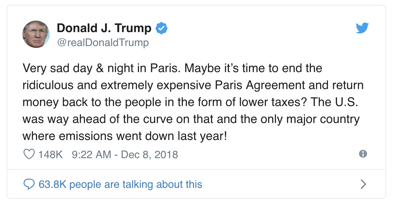 特朗普在推特上谈论巴黎协议