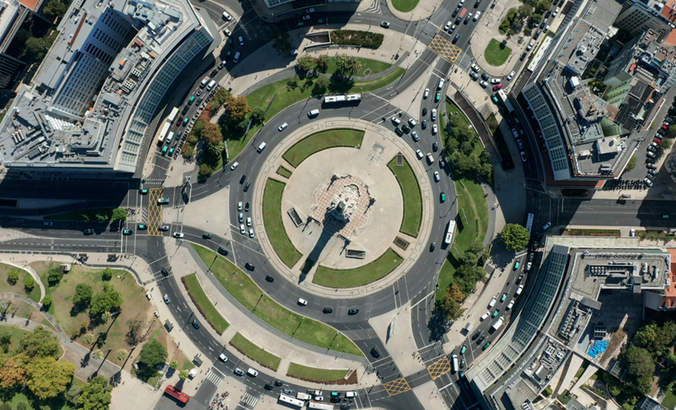 葡萄牙里斯本庞巴尔广场的鸟瞰图