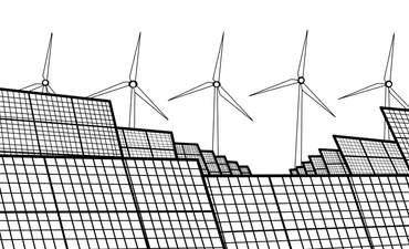 太阳能和风能的黑白插图