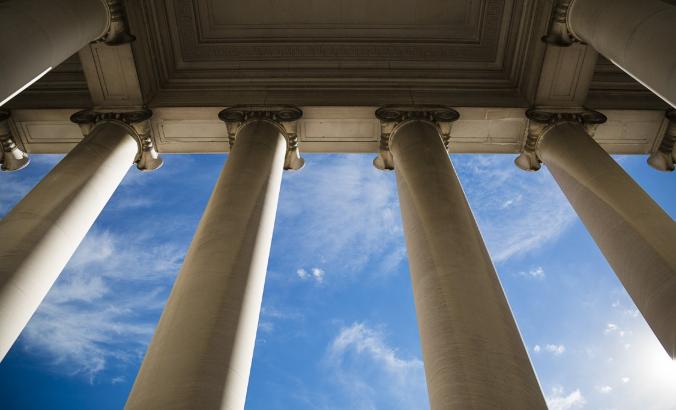 Columns representing a bank building.