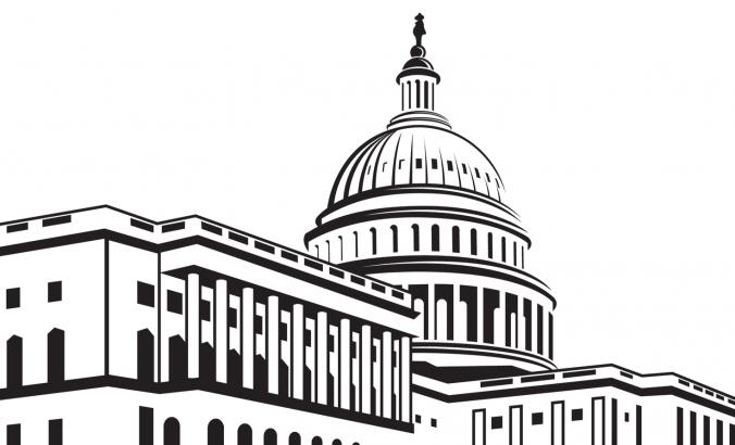 美国国会的黑色和白色轮廓。