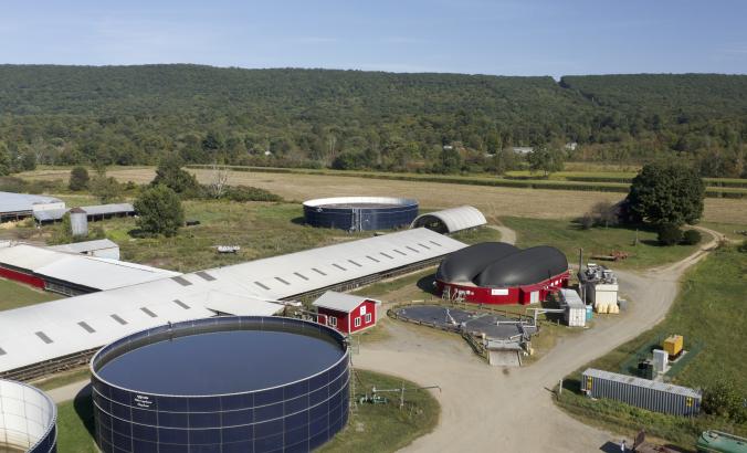 Overhead shot of farm with biodigester