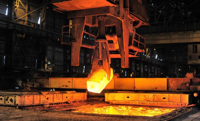 Heated steel being removed from a furnace