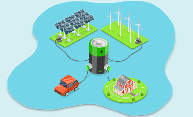 太阳能和电池发电厂概念