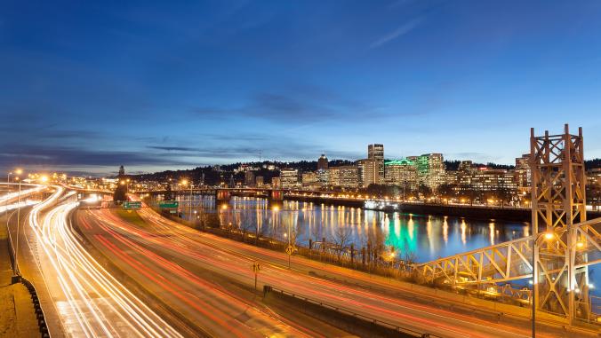 Portland Freeway during the blue hour