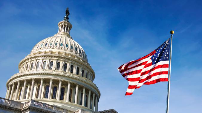 Capitol Hill with American flag