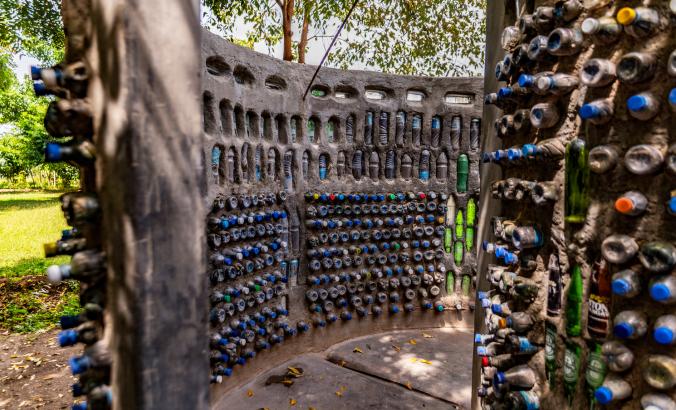Wall with bottles in it
